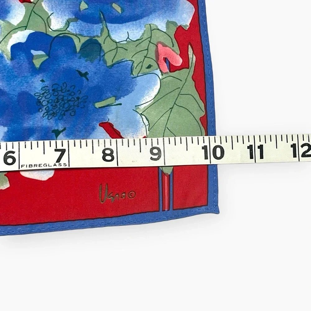 Vintage Vera Neumann Silk Scarf Floral Red Blue Rectangle Oblong 46